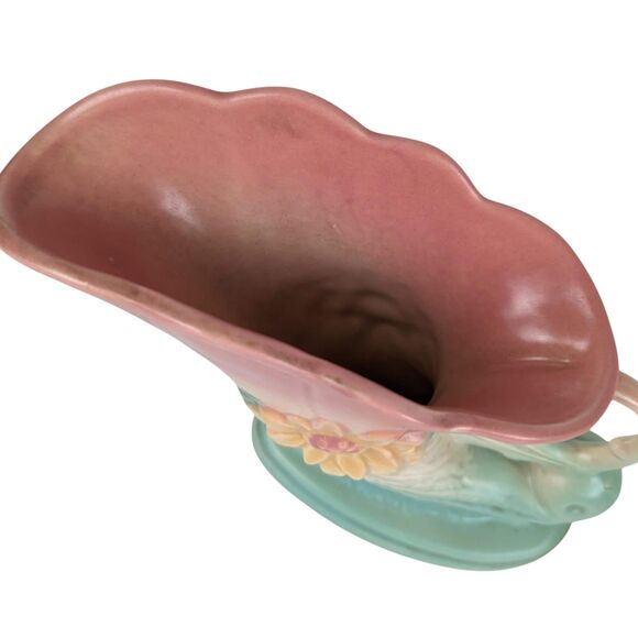 Vintage Hull Pottery Cornucopia Vase: Pink & Turquoise Waterlily, 1940s Art Deco - Picture 4 of 8